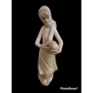 Casades Woman Lady Girl with Puppy Dog Spain Porcelain Figurine 9.5”